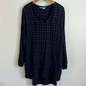 MELISSA NEPTON Navy and Black Plaid Midi Dress